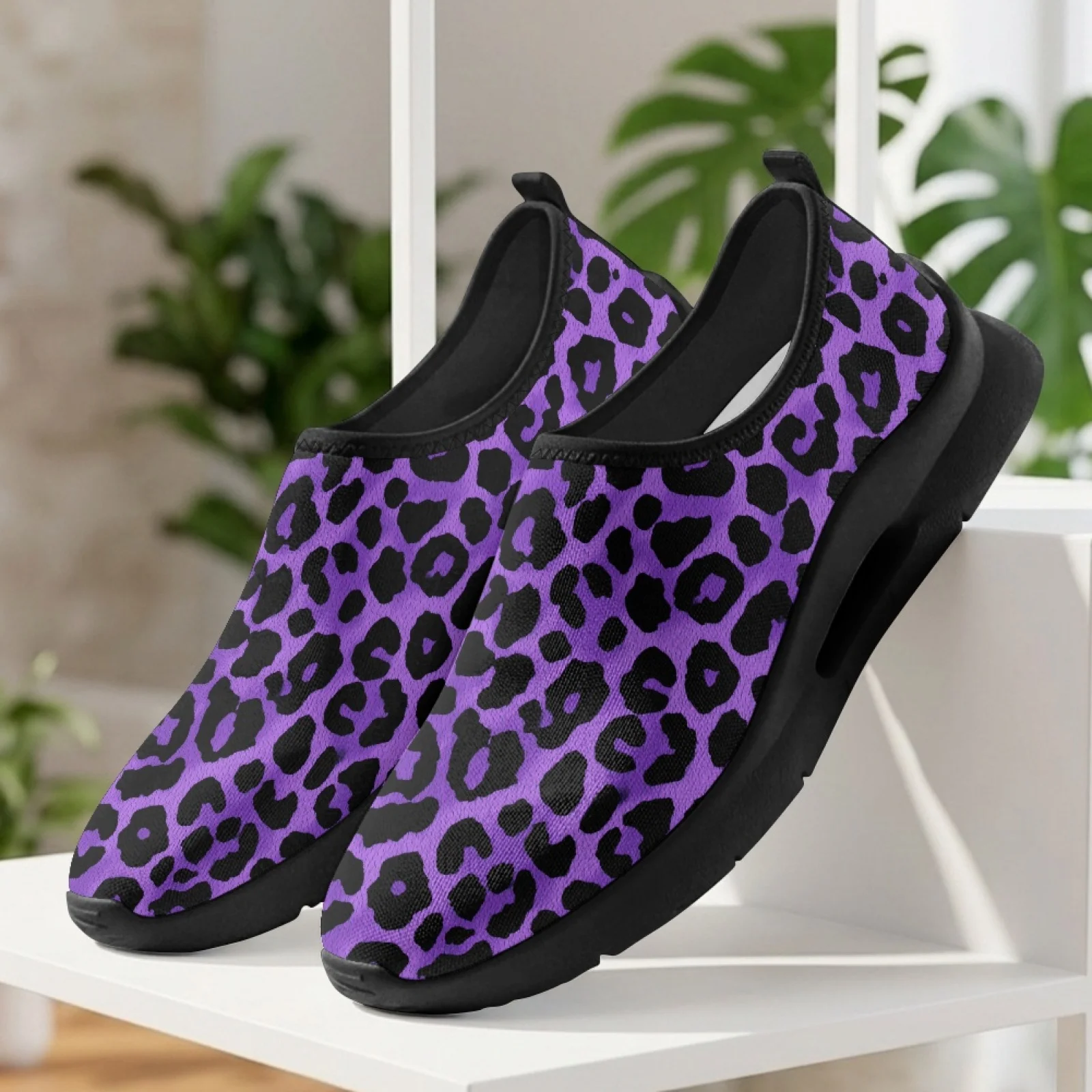 PENSTROLL Purple Leopard Print Slip on Walking Shoes for Men Outdoor Sports, Classic Casual Sports Shoes