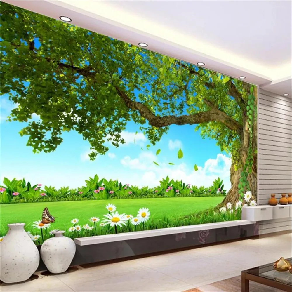 

Custom Blue sky tree wallpapert for living room scenery TV background wall decoration mural wall painting home decor Stickers