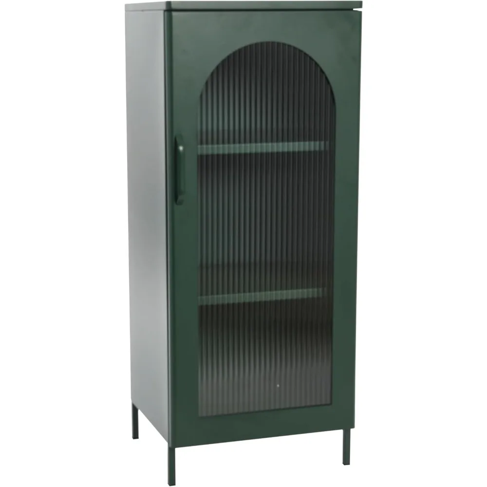 

Creative Co-Op Solstice Metal Cabinet with Arched Glass Door, Dark Green