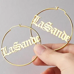 Custom Name Earrings for Women Stainless Steel Jewelry Personalised Gold Big Hoop Women's Earring Accessories Gifts A Pair Pack