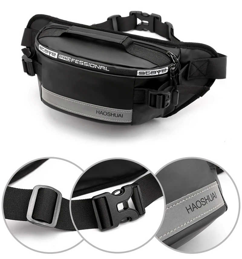 

Fashion Men Waist Bag Travel Waterproof Fanny Pack Outdoor Sports Organizer Crossbody Bag Male Run Reflective Waist Belt Bag