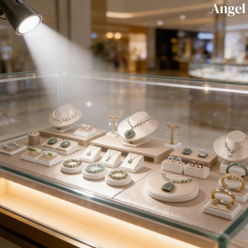 Champagne PU Leather Jewelry Display Set Multi-Purpose Complete Holder for Bracelet Ring Necklace Ideal for Shop Counter