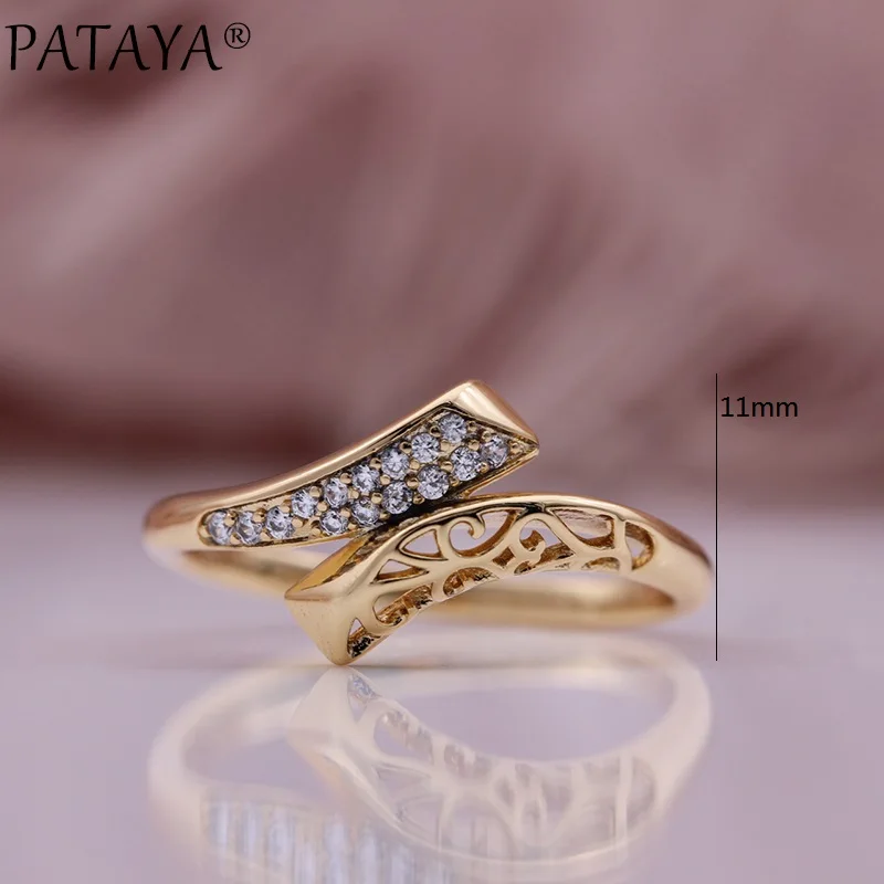 PATAYA New Natural Zircon Metal Hollow Rings 585 Rose Gold Color Women Modern Fashion Jewelry Creative Unique Lovely Rings