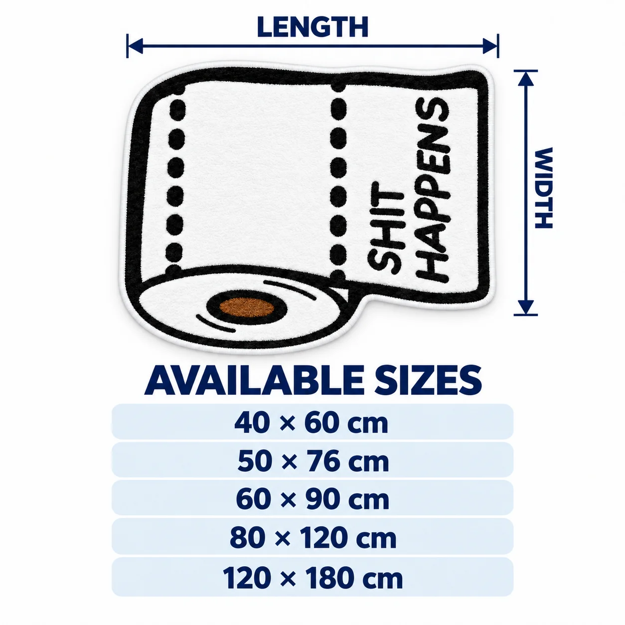 SHIT HAPPENS Toilet Paper Shaped Area Rug, Soft Flannel Non-Slip Floor Mat for Guest Bathroom, Bedroom, Dorm and Entryway Decor