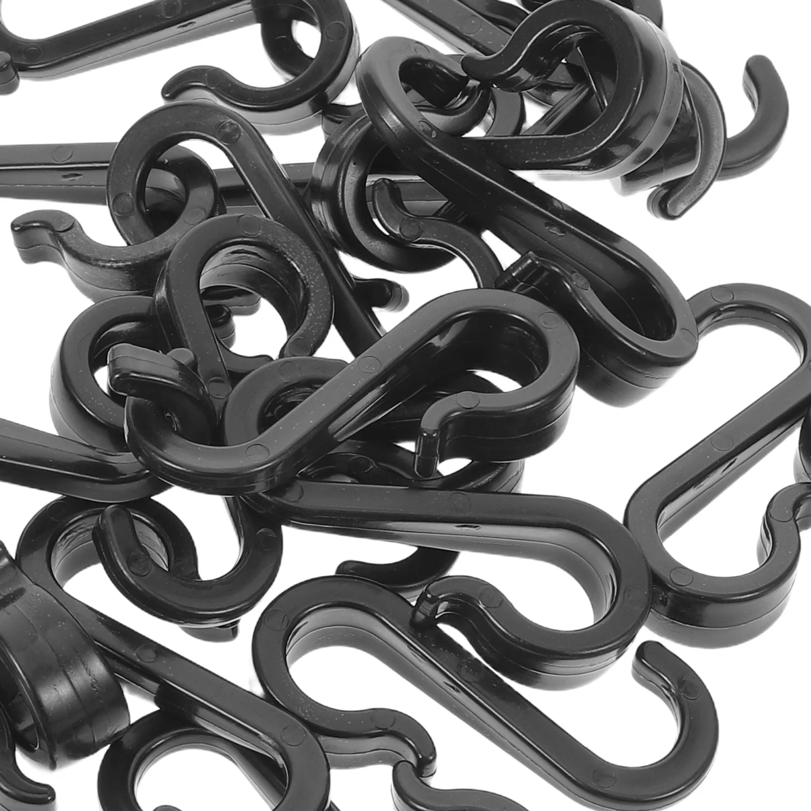 100 قطعة من خطافات بلاستيكية على شكل حرف S بتصميم مسطح وقدرة تحميل قوية للمطبخ والحمام والحديقة ورف سلكي وإكسسوارات مسار الستارة باللون الأسود