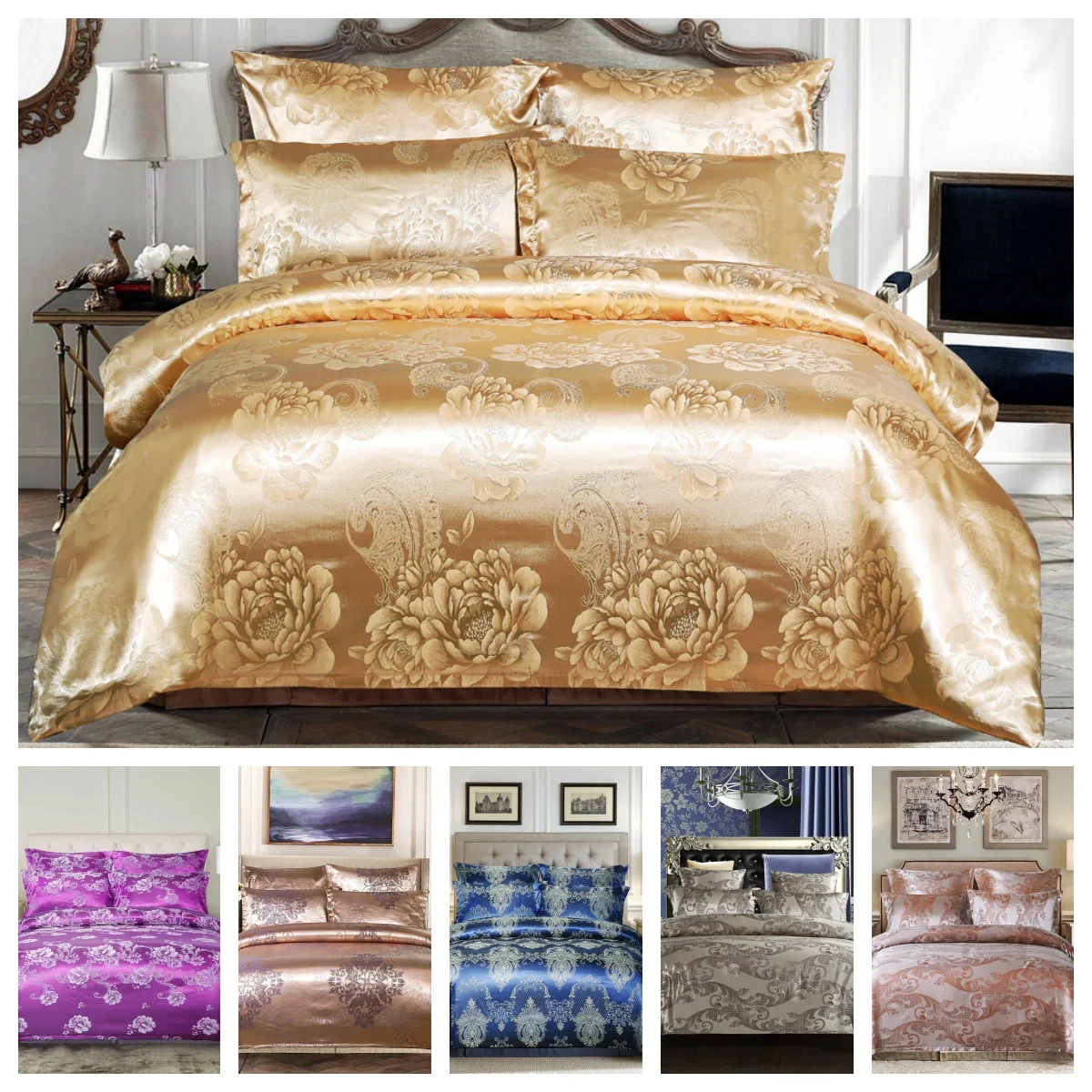 

3/4PC Luxury Sateen Jacquard Bedding SetHotel Palace Style Duvet Cover Queen King Bed Linen Elegant Home Decor & Wedding Gift
