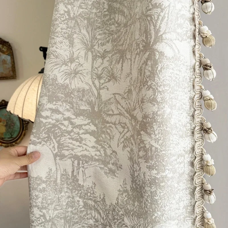 Beige Plant Jacquard Thickened Blackout Curtains for Living Room Bedroom French Window Balcony Customized Curtain Finished