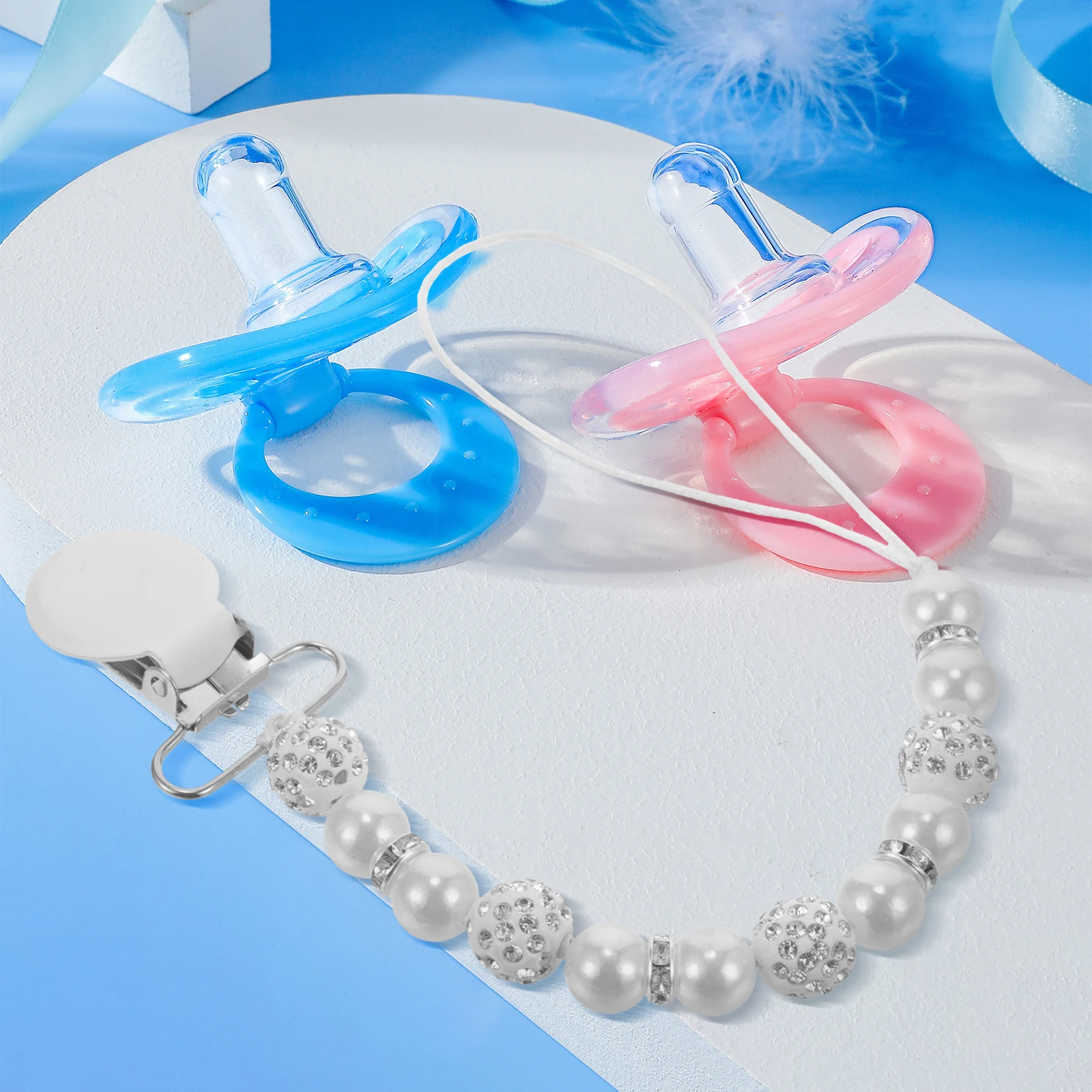 

Baby Pacifier Clips Beaded Holder Hollow Lightweight Beads Flat Clip Clothes Universal Accessory White