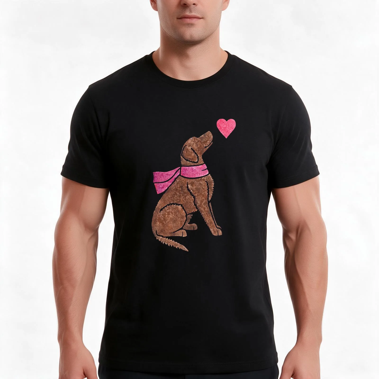 Watercolour Curly-coated Retriever T-Shirt, Summer Casual Cotton Tee, Oversized Streetwear Tops, Vintage Graphic Print