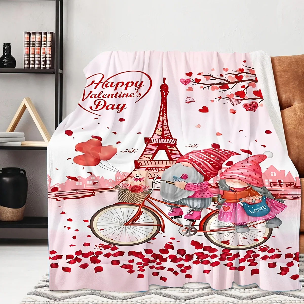 1pc Creative Fashion Valentine'S Day Pink Eiffel Tower Print Flannel Blanket | Soft and Comfortable, Suitable for Travel, Campin