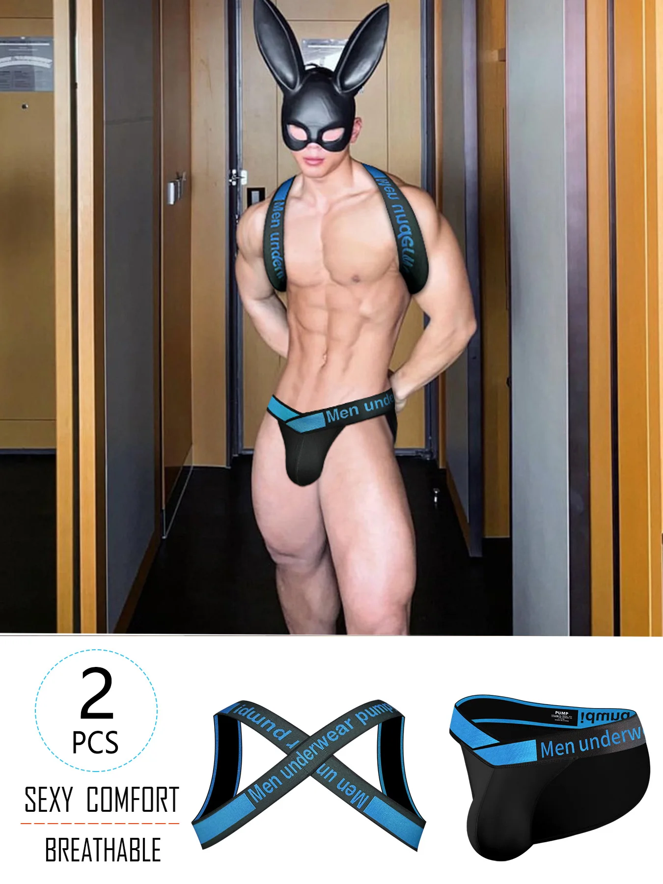 

2pcs Man Briefs+Shoulder Straps Chest Set Transparent Mesh Ultra-thin Underpants Male Panties Set Sissy Slips Gay Underwear