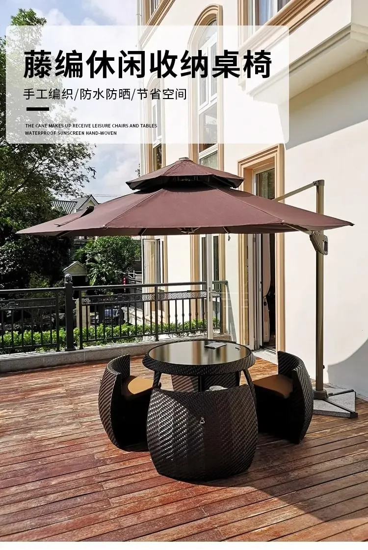 Outdoor Rattan Table And Chair Five-piece Set Courtyard B&B Terrace Waterproof And Sunscreen Rattan Weaving Round Creative
