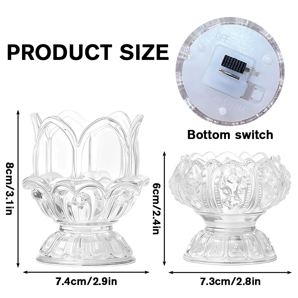 كريستال لوتس شمعة مصباح LED البوذية يقدم ضوء دخاني ليلة أبدية مصباح لوتس الشمعدان ديكور المنزل #4