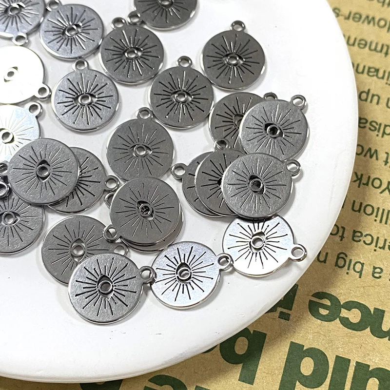 10pcs Hollow Eye Stainless Steel Charms Two-Sided Round Shape Sun Eyes Pendant For Earring Bracelet Diy Jewelry Make