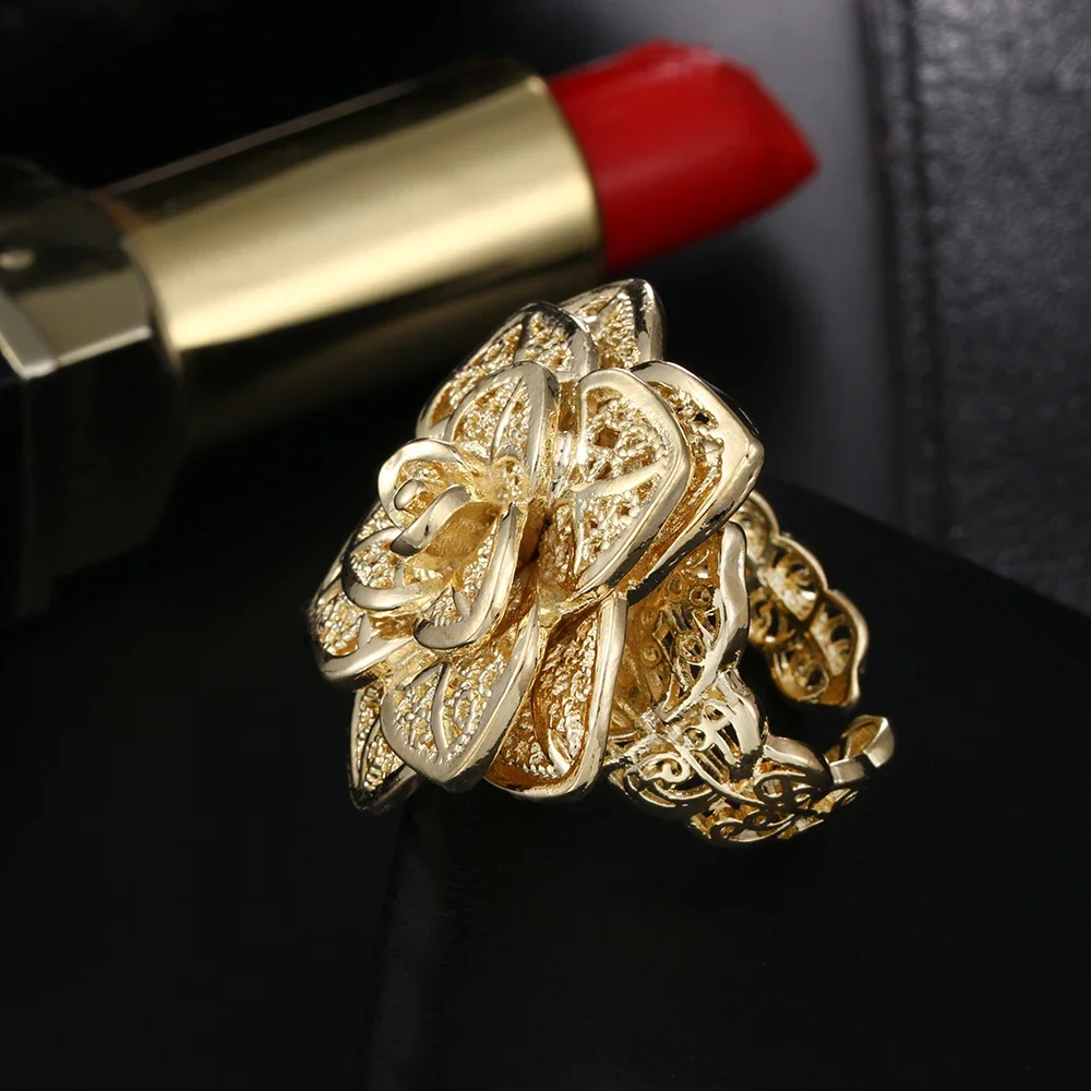 Hot 18k Gold 925 Sterling Silver Pretty Big Flower Ring For Women Fashion Party Wedding Fine Jewelry Popular Brands Holiday Gift