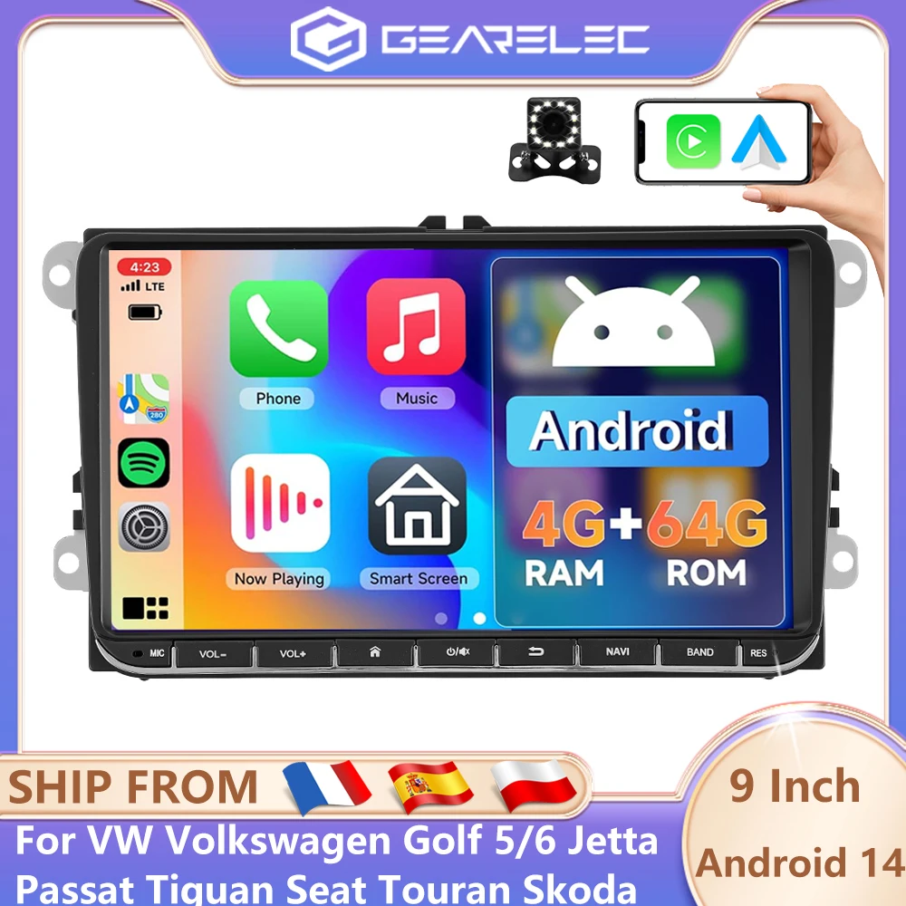 Autoradio für Volkswagen VW Passat B6 B7 CC T5 Tiguan Touran Golf Polo Jetta Skoda Seat Octavia Fabia 9 Zoll CarPlay Android Auto