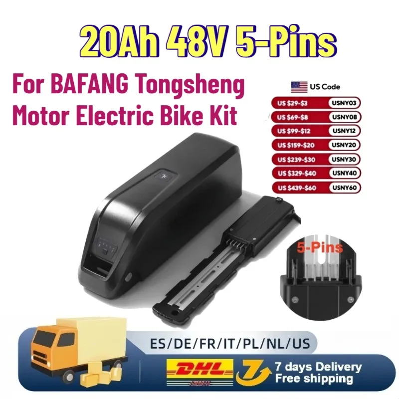New 20Ah 48V 5-Pins Hailong E-bike Battery 18650 21700 Cell Lithium Battery Pack For BAFANG Tongsheng Motor Electric Bike Kit