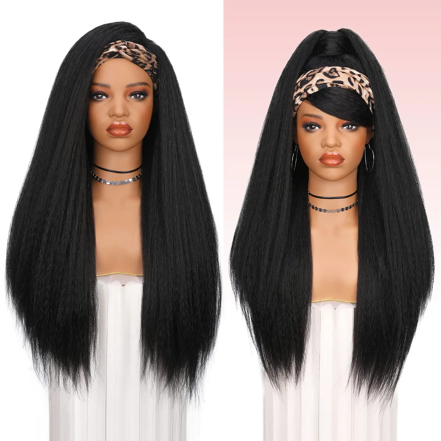 Long Kinky Straight Headband Synthetic Hair Wigs For African American Women  Afro Yaki Straight Headband Wigs for Black Women