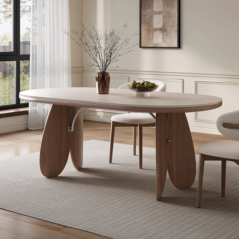 زخرفة البيضاوي مجموعة طاولة طعام قاعدة بيضاء حديقة الخشب وحدة التحكم طاولة طعام غرفة المعيشة الحديثة ميسا دي جانتار الأثاث المنزل