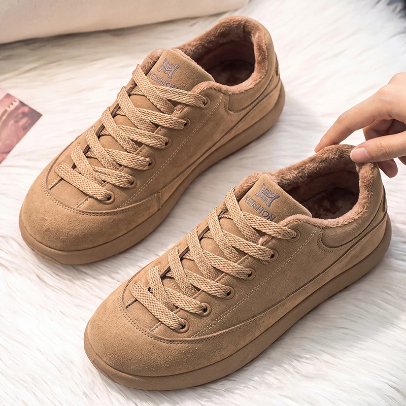 Autumn Winter New Retro Simple Casual Shoes, Soft Sole Trendy Versatile Men Skate Shoes, Fleece Lined Warm Sports Cotton Shoes
