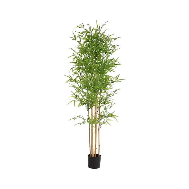 New Design Artificial Bamboo Plant for Home Office Decor in Black White Ceramic Pot with Stone Base