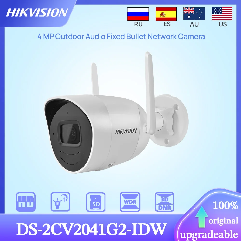 Hikvision Original DS-2CV2041G2-IDW 4MP 30M IR Outdoor WI-FI Audio Fixed Bullet Network Camera 2-way Audio EXIR 2.0 SD Slot IP66