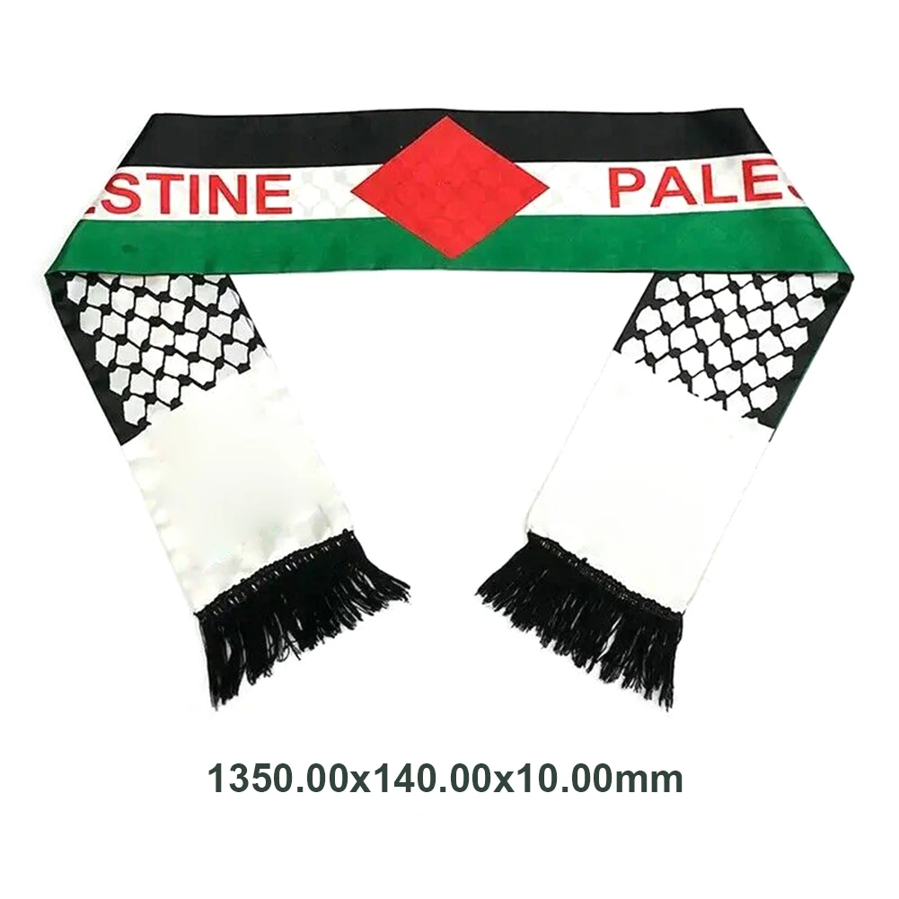 10-1PCS 135x14CM Palestine National Flag Scarf Football Team Sport Decor Vibrant Scarf with Palestine Print Fringed Neck Scarf