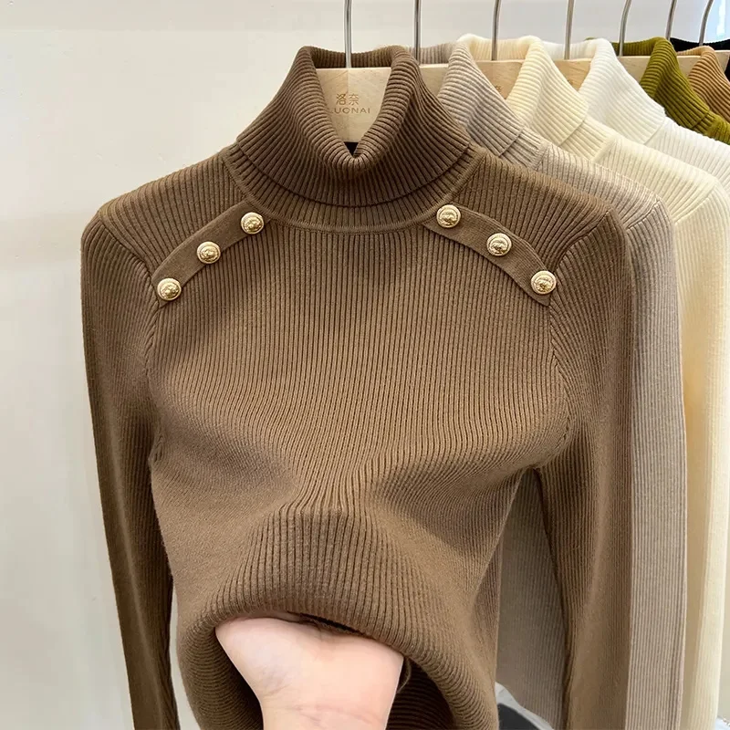 2025 الخريف والشتاء جديد سترة الكشمير المعنقة المرأة الياقة المدورة طويلة الأكمام متماسكة البلوز ضئيلة سترة الكشمير المعنقة #3