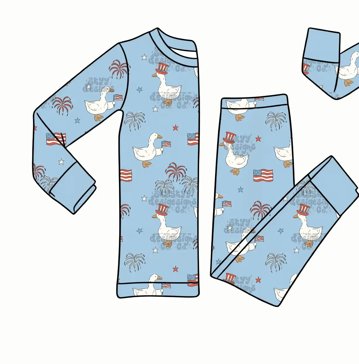 Wholesale Kids Patriotic Duck Print Pajama Set 4th of July Outfits Firework American Flag Toddler Loungewear