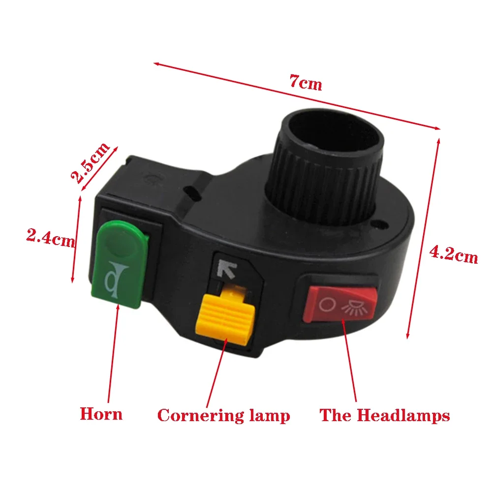 3 in1 Motorcycle Switch Electric Bike Scooter ATV Quad Light Turn Signal Horn ON/OFF Button for 22mm Dia Handlebars Motorbike