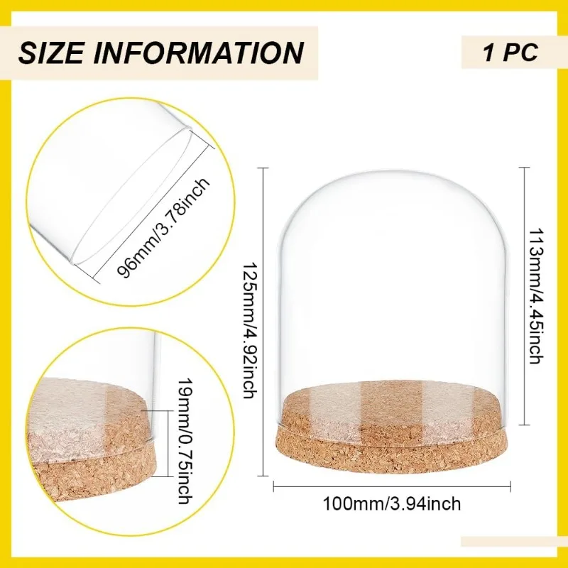 1pcs 5x4 Inch Glass Dome Cloche with Cork Base Glass Dome Decorative Jars Bell Glass Jars for Flower Valentine's Day Decoration