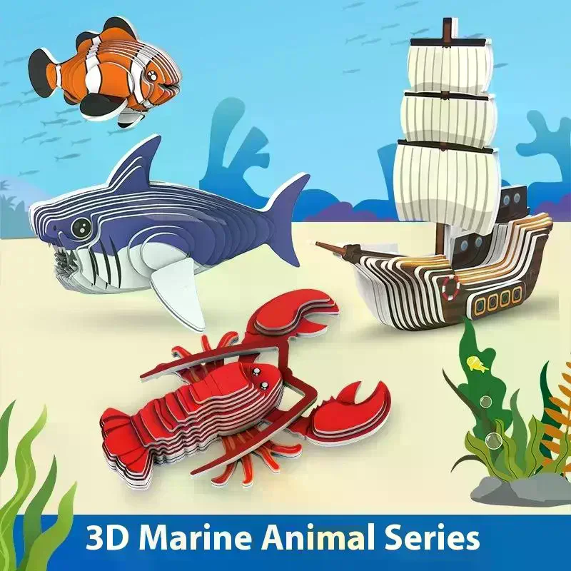 1 Set DIY Manual Assembly Model Toy 3D Animal Puzzle Narwhal Educational Puzzles Sea Animal Paper Montessori Toys