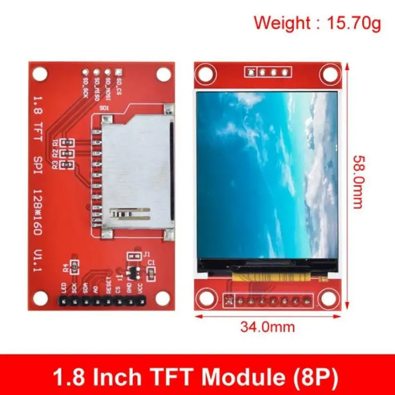CCA4-1.8 인치 TFT LCD 모듈 LCD 스크린 모듈 ST7735 SPI 시리얼 51 드라이버 4 IO 드라이버 TFT 해상도 128*160 아두이노용