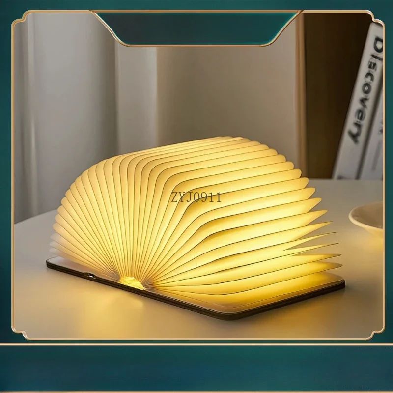 *LED Wooden Book Lamp Creative Folding Page Rechargeable Night Light Corporate Gift Bedside Atmosphere Table Lamp Book Lamp