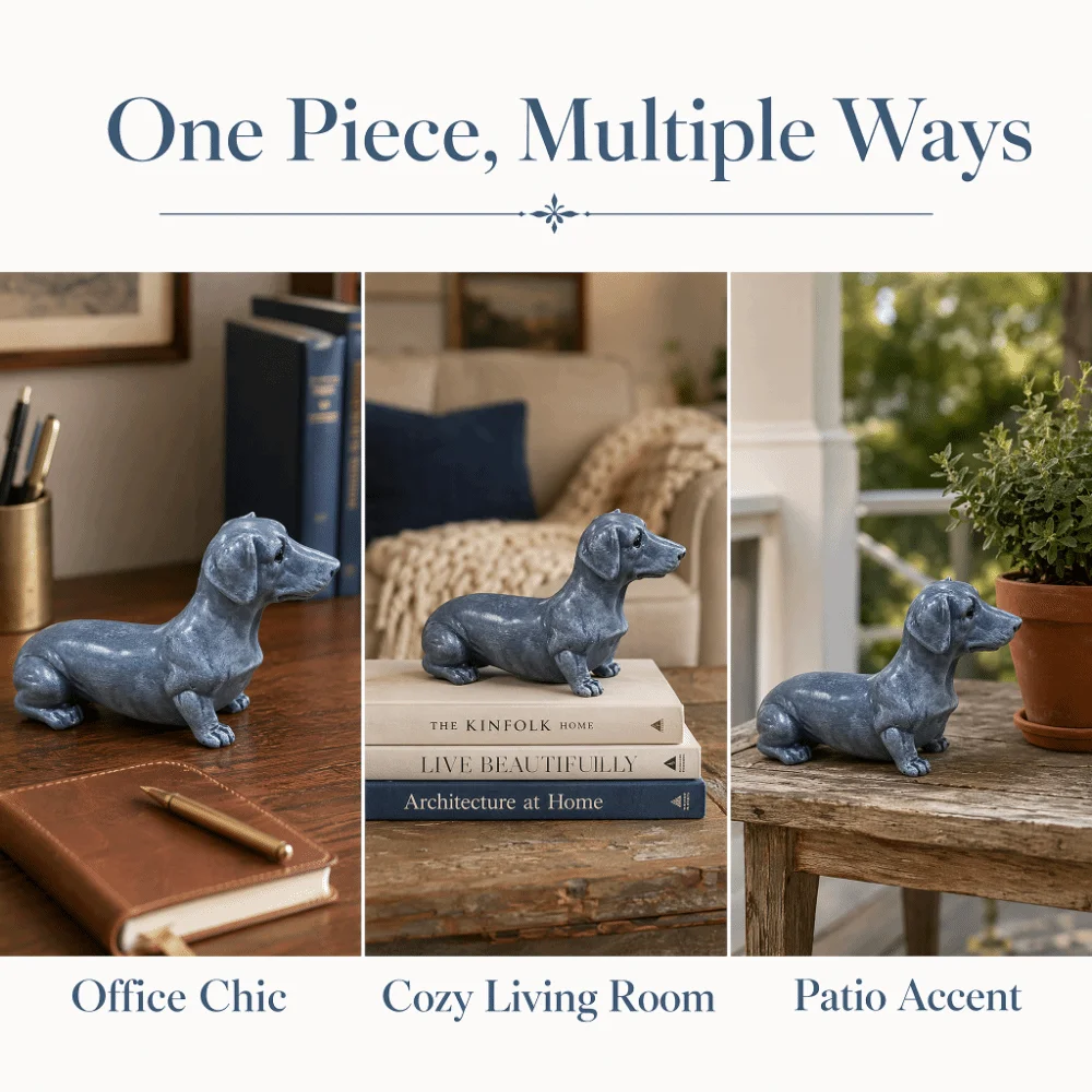 Synthetic Resin Synthetic Resin Dachshund Figurine Grey Dog Dog Shaped Desktop Ornament 6.69x4.72in Indoor Tabletop Resin Decor