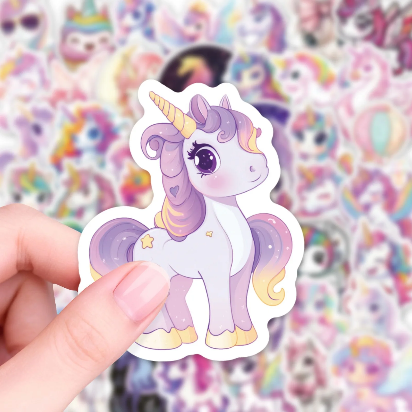 50 Stück Niedliche Regenbogen-Einhorn-Aufkleber Wasserfeste Vinyl-Sticker für Geburtstagspartys Cartoon-Aufkleber als Geschenk für Mädchen – Detail 3