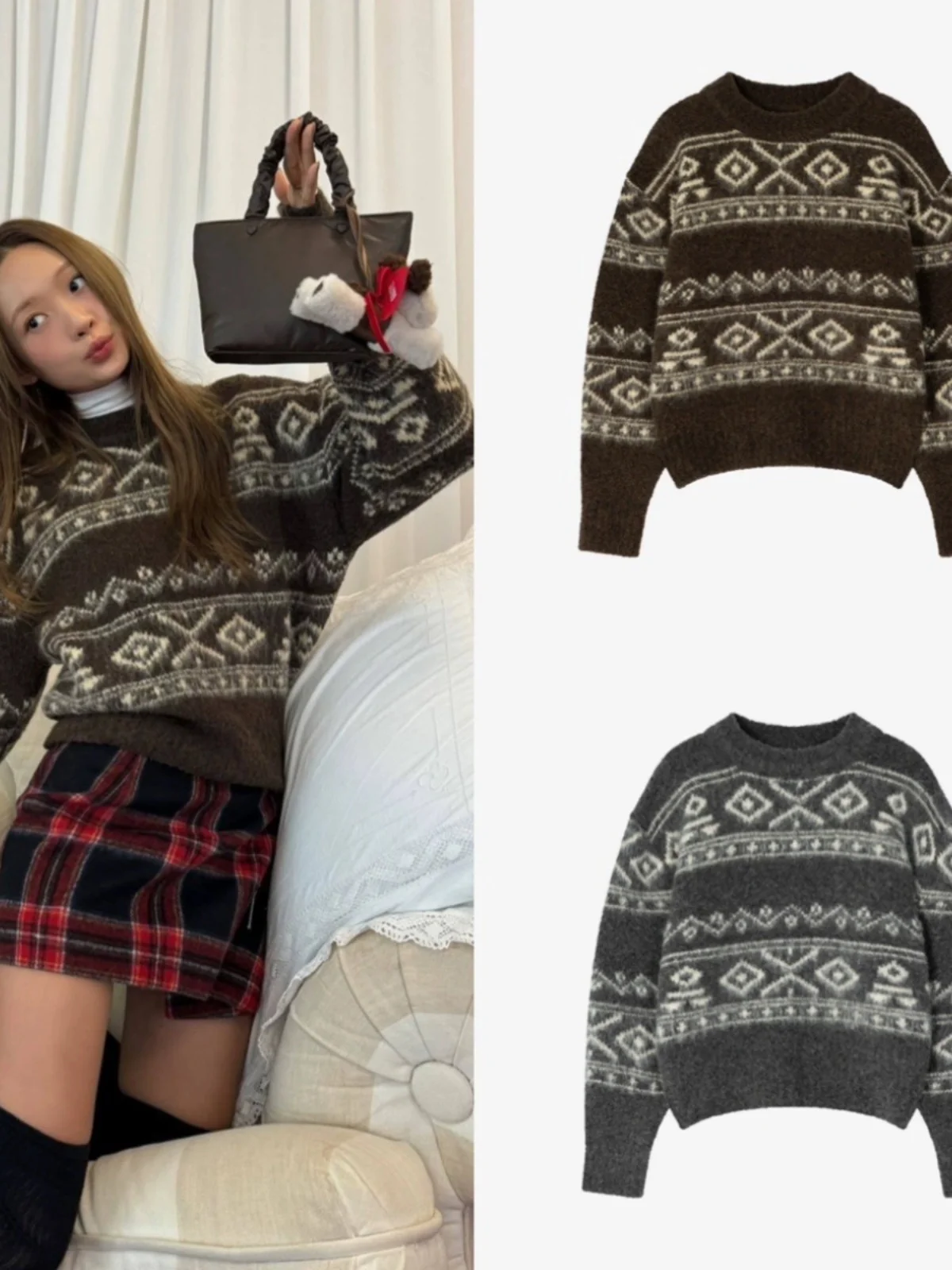 

Street Sle Women's Oversized round Ne Sweater Winter New Diamond Pattern Tassel Letter Floral Knitted f Open Collar
