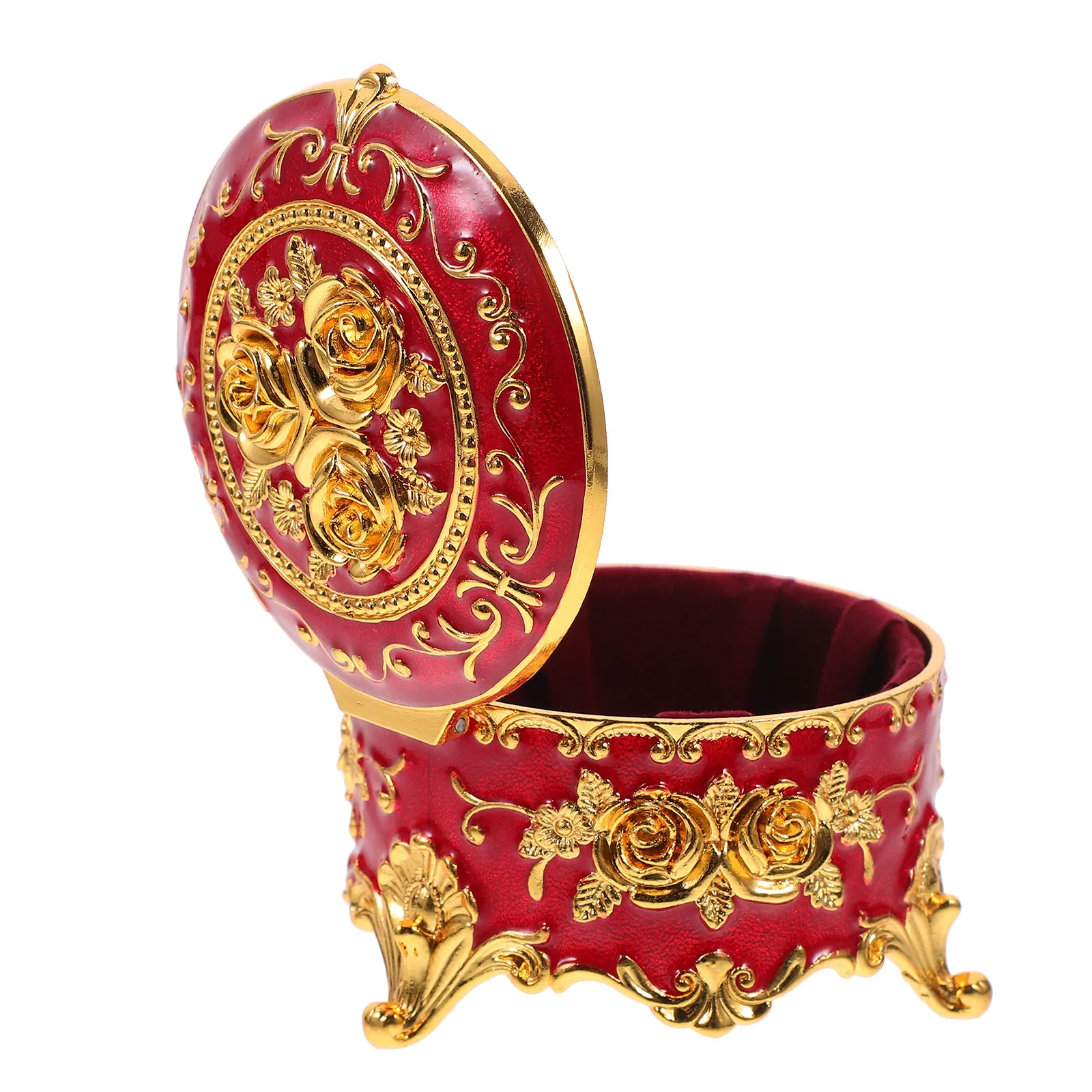 

Круглая металлическая шкатулка-органайзер для хранения украшений с эмалевой розой, для колец, серег, ожерелий, винтажный органайзер для ювелирных изделий на рабочий стол