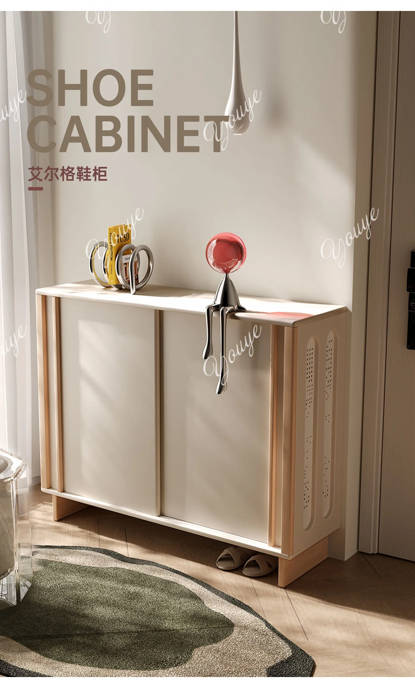 Q Solid wood shoe cabinet Sliding door integrated against the wall Entrance cabinet Home entrance partition New beech cabinet