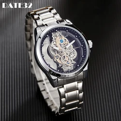 Skeleton Hollow Men Watches Luxury Steampunk Gold Sliver New Quartz Watch Stainless Steel Male Transparent Man Relogio Masculino