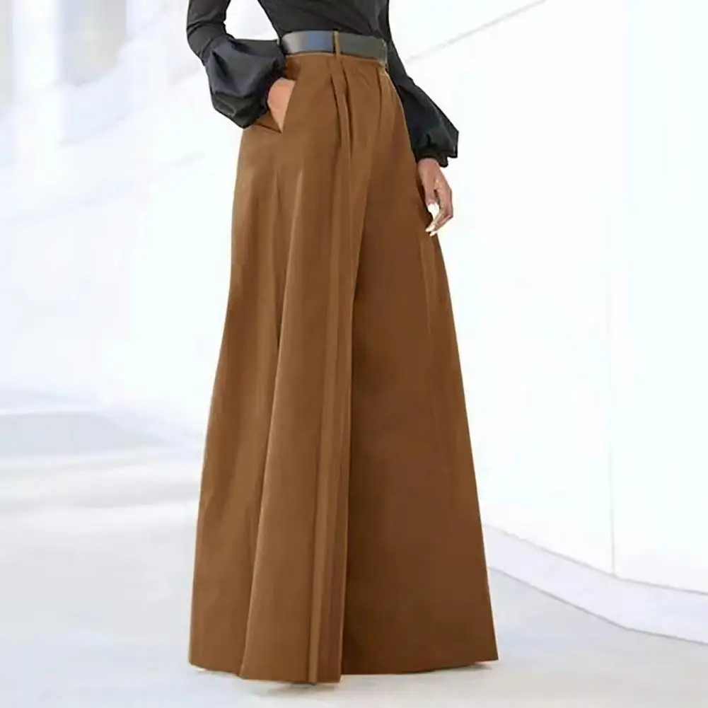 

Long Pants Elegant High Waist Wide Leg Pants with Pockets for Women Solid Color Flared Trousers Ideal for Workwear Commuting