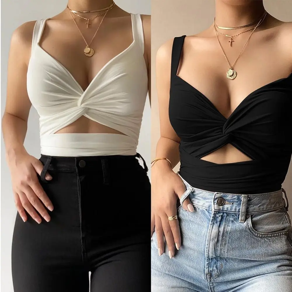 2024 V Neck Sleeveless Sexy Casual Tank Tops Saint Backless Camis Women