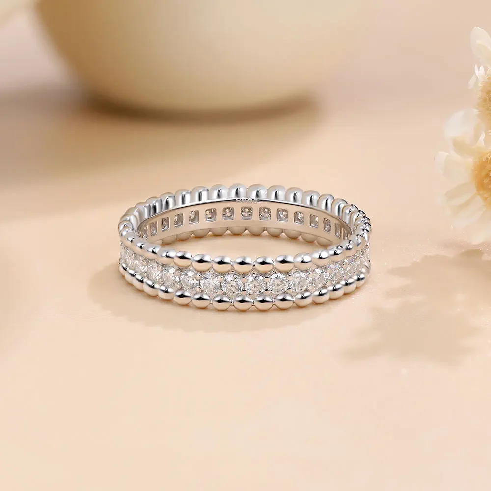 

Pretty Beauty Eternity Moissanite Wedding Band for Women S925 Sterling Silver Diamond Engagement Ring Gold Plated Fine Jewelry