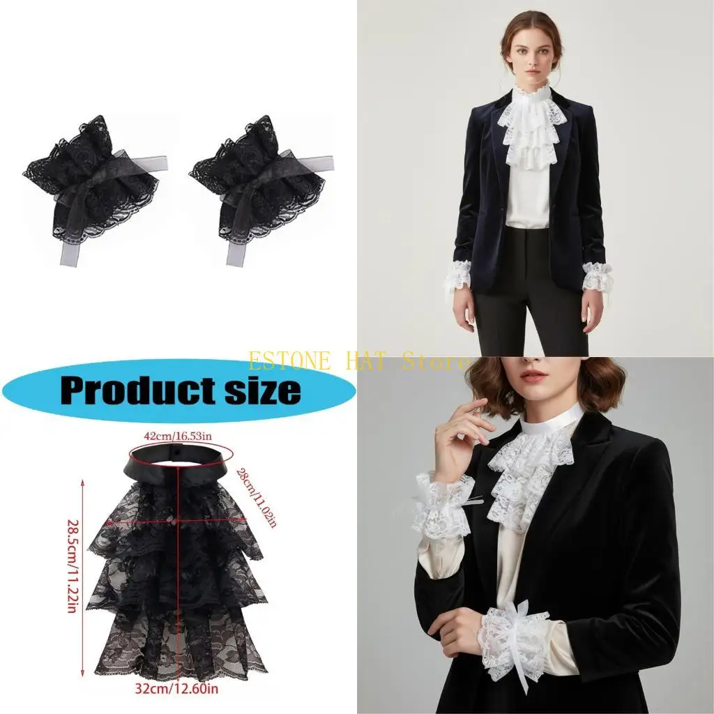 

49MF Victorian Ruffled Collar Elegant Wrist Cuffs Girls Blouse Collar Elegant Lapel