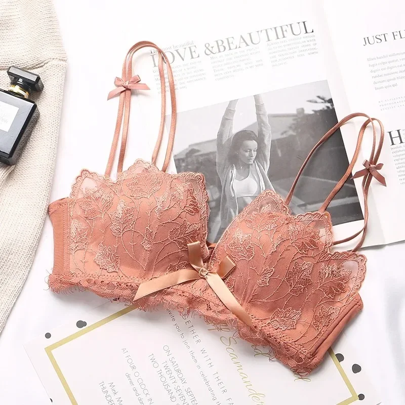 레이스 꽃 자수 섹시 브라 편안한 조절 가능한 여성 속옷 3/4 컵 무선 소녀 브래지어 브라렛