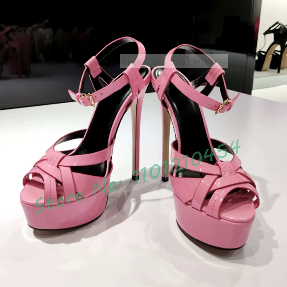 

Weave Straps Platform Sandals Female Elegant Peep Toe Thin High Heels Big Size Shoes Women Stylish Party Cross Strap Sandals