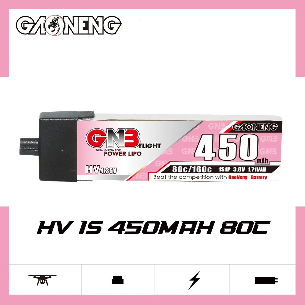 3Pcs GNB HV 1S 3.8V 450mAh 80C/160C With A30 LiPo Battery For Racing Drone FPV TinyHawk Quadcopter Helicopter Model Parts Hobby