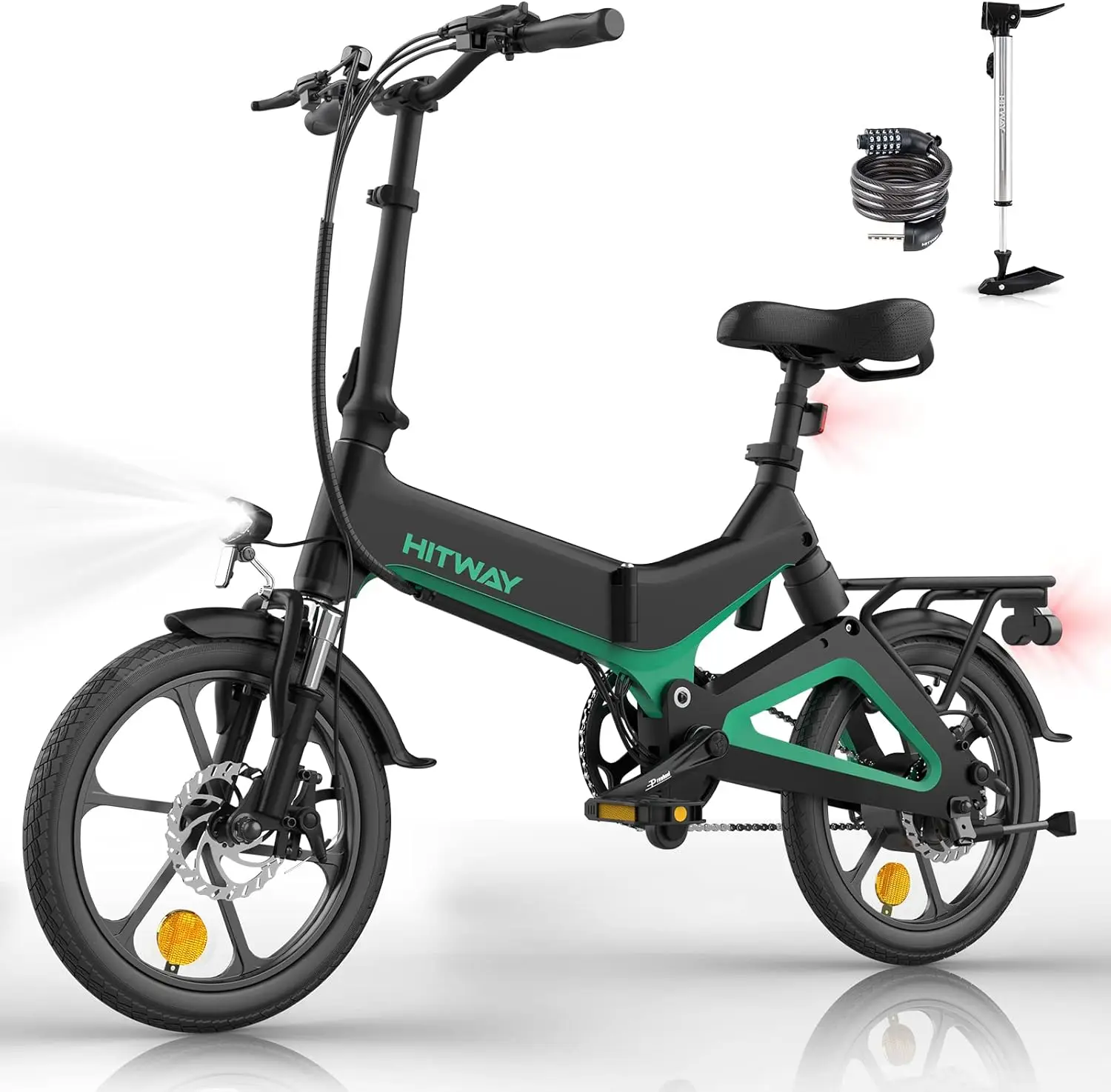 HITWAY Electric Bike 250W Foldable Pedal Assist E Bike with 7.8Ah Battery without accelerator, 16 inch for Teenager and Adults