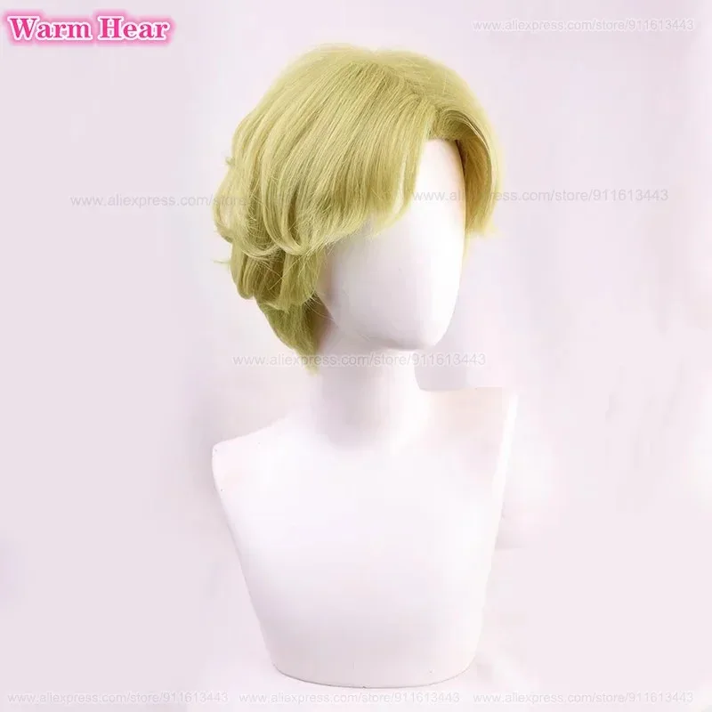 고품질 제이커 예거 합성 30cm 골든 센터 파트 코스프레 애니메이션 가발 내열성 헤어 할로윈 파티 가발 ir;l5