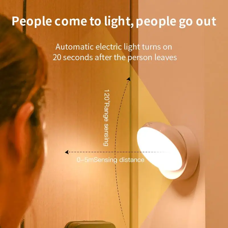 Led USB Charging Motion Sensor Night Light Round Energy-saving Led Lamp Bedroom Sound/Light Control Corridor Home Bathroom